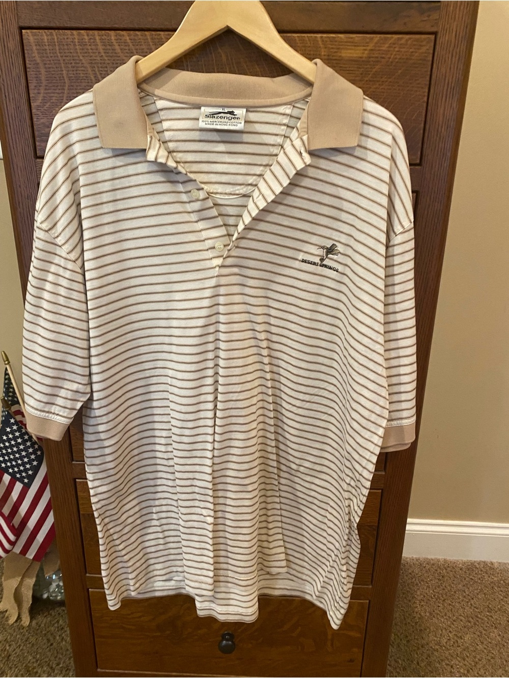 Slazenger Men's Cream and Beige Striped Polo Shirt XL